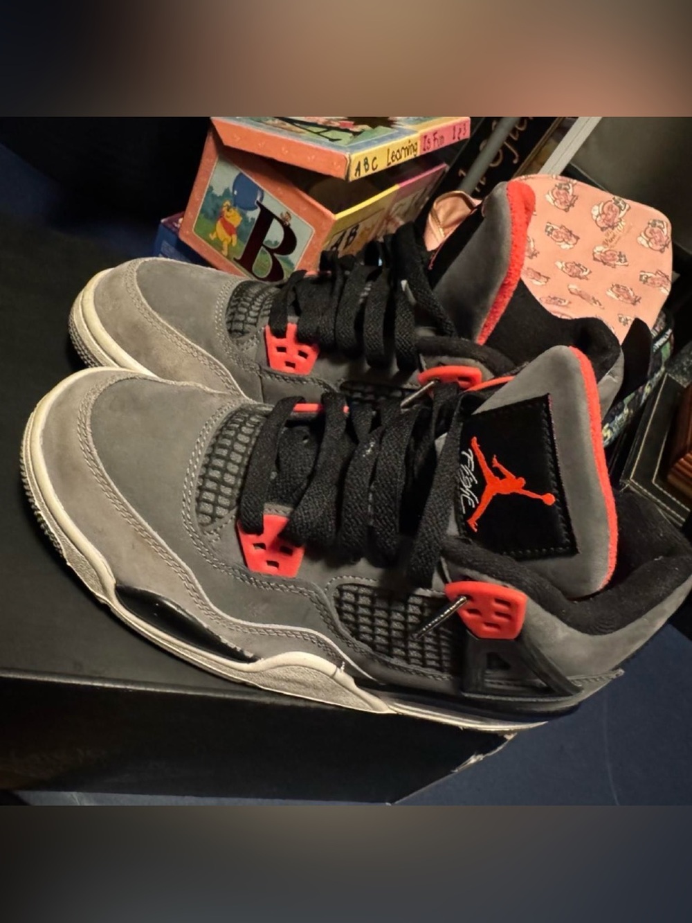 Jordan Kids' Retro 4 Sneakers - Grey/Red
